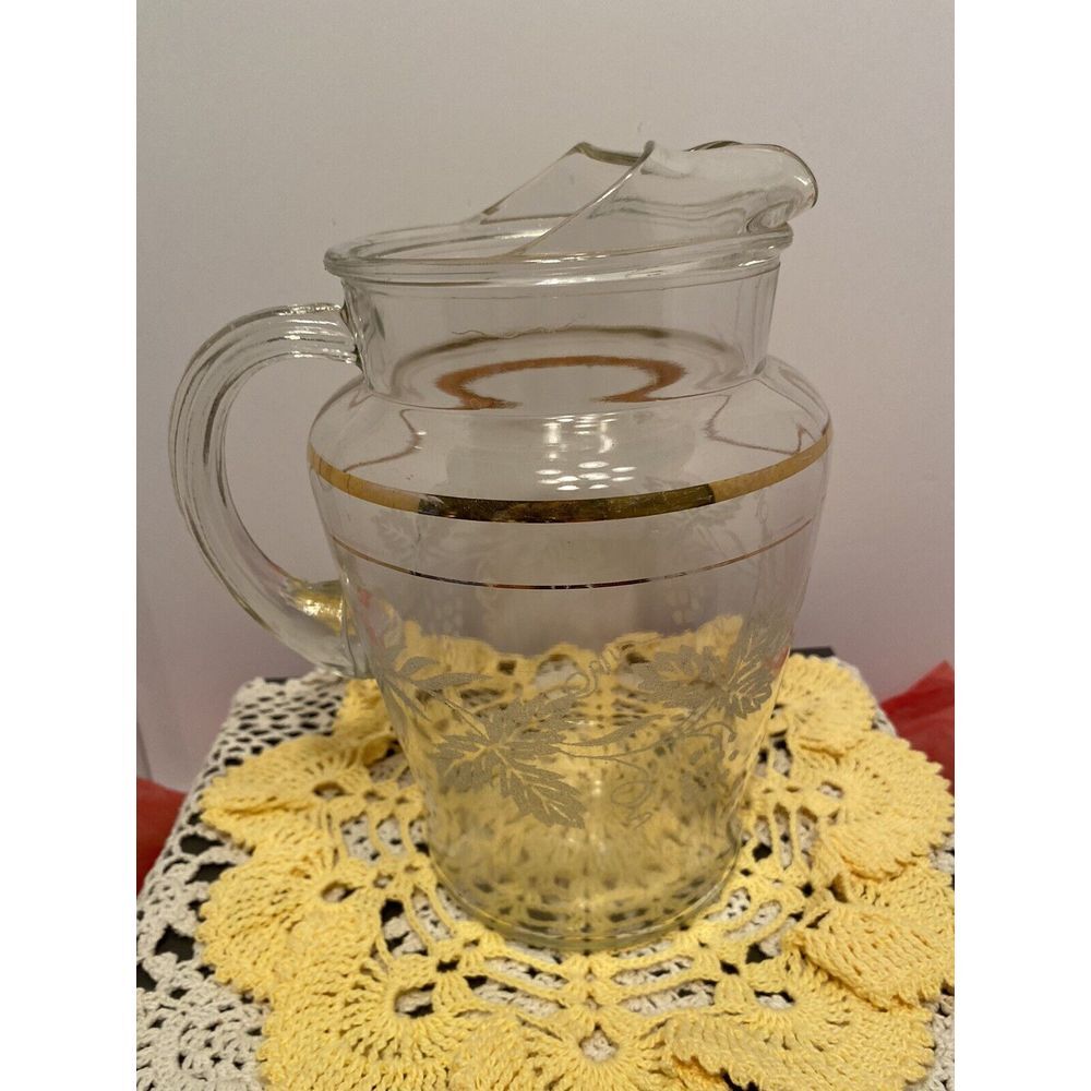 Vintage Bartlett Collins Pitcher Etched Grapevines Mid Century Modern Barware. - Picture 9 of 11